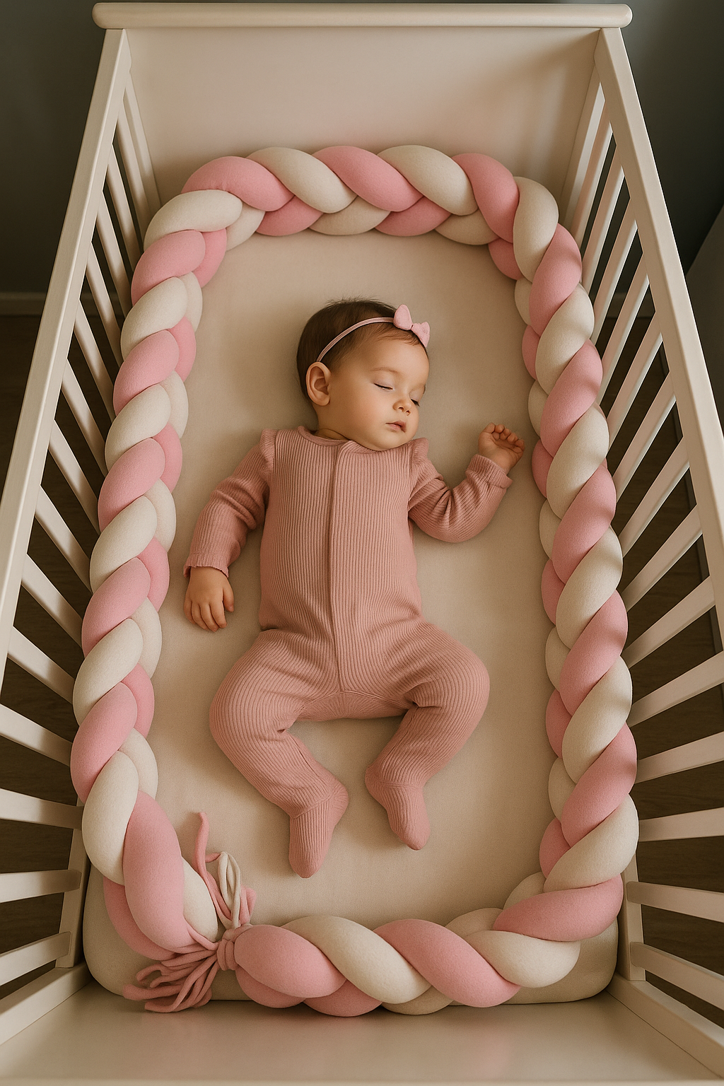Tour de lit tressé - Rose Blanc -