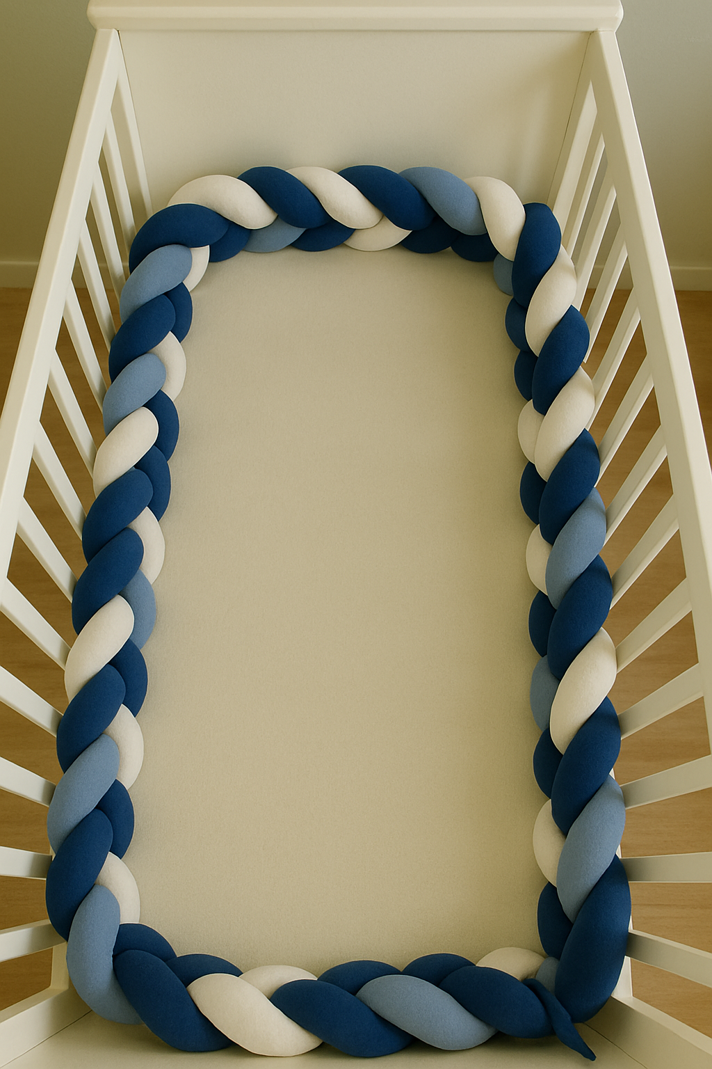 Tour de lit tressé - Bleu Blanc -