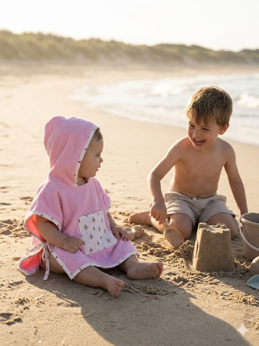 Poncho de plage - Rose Bonbon