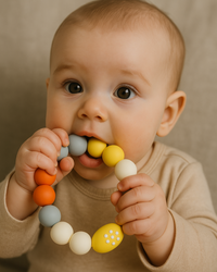 Anneau de dentition en bois naturel et silicone gris en forme de citron pour bébé