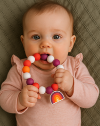 Anneau de dentition bébé bois bambou silicone coloré motricité fine apaisant gencives