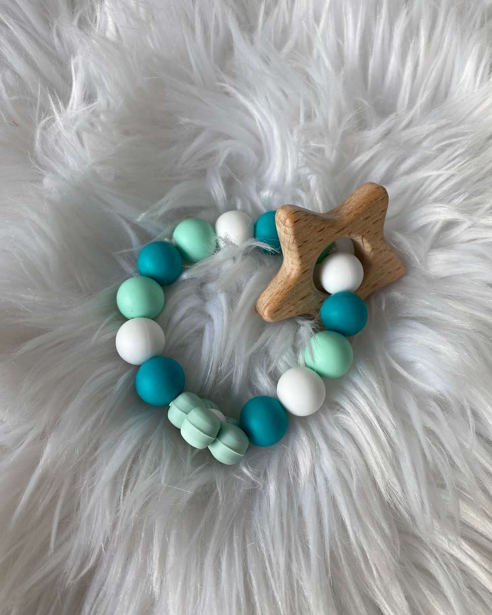 Anneau de dentition – Étoile Bleue en bambou &amp; silicone