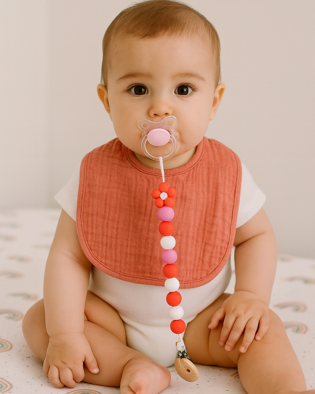 Attache sucette - Fleur Rose