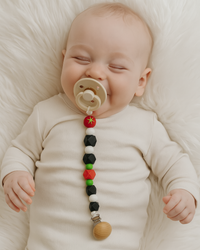 Attache sucette Tomate Noir en silicone hypoallergénique avec clip solide pour bébé