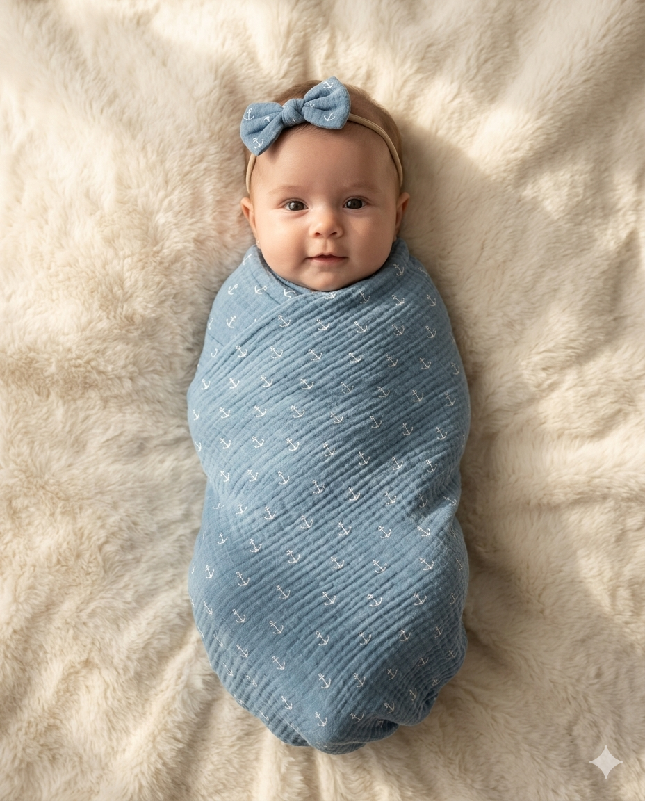 Couverture Mi-Saison BABYMAT marine en coton doux pour bébé, idéale pour mi-saison