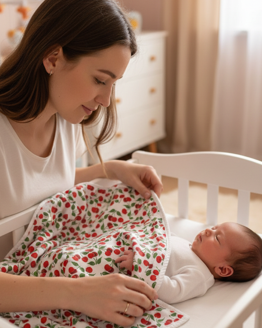 Collection Capsule Cerise mi-saison baby blanket 100x100 cm made in Morocco