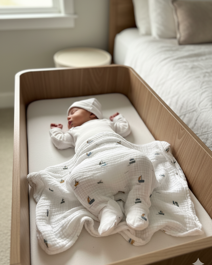 Couverture d'Hiver - Gaze de coton- Bateau x Blanc