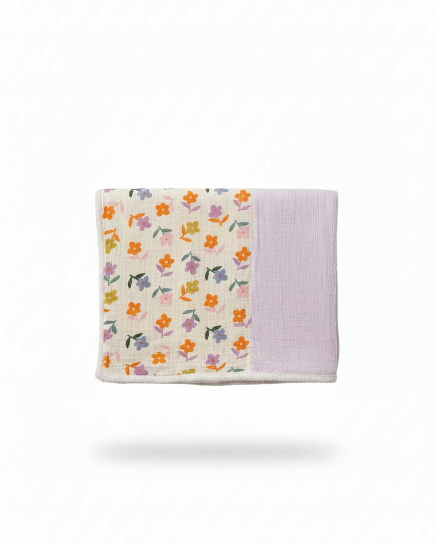 Couverture d'Hiver - Marguerite -Patchwork x Blanc- 100x80cm