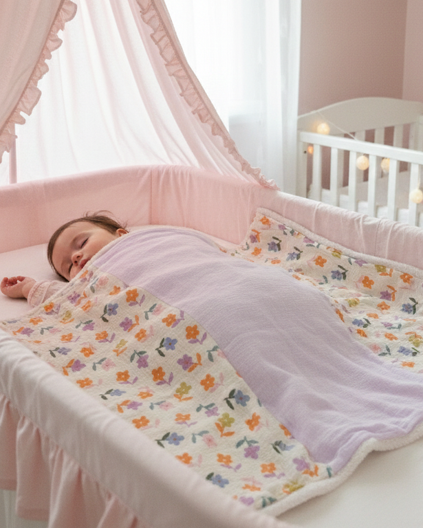 Couverture d'Hiver - Marguerite -Patchwork x Blanc- 100x80cm