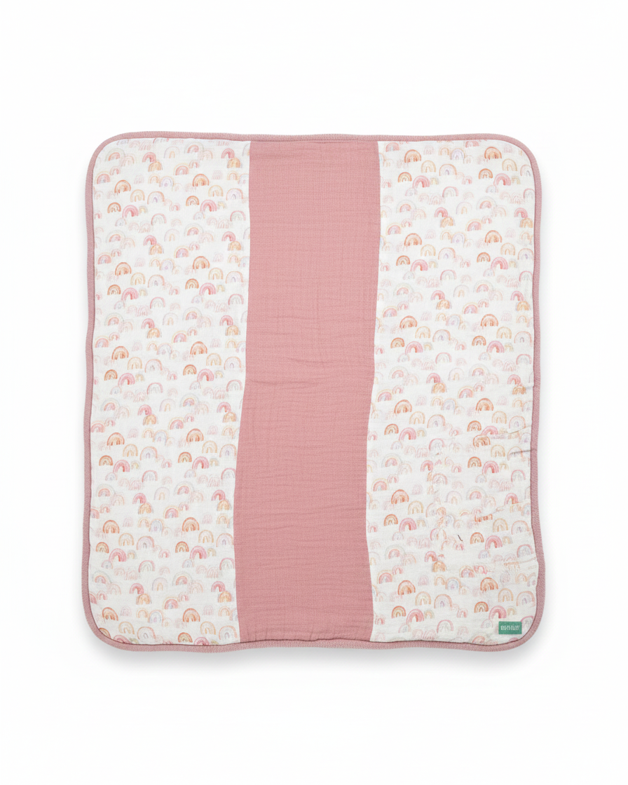 Couverture d'Hiver - Rainbow - Patchwork x Rose à pois dorés 100x80cm