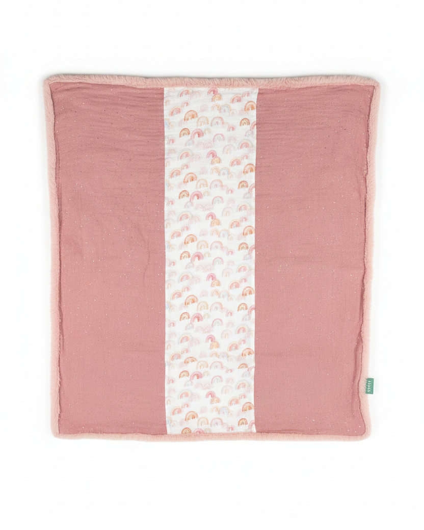 Couverture d'Hiver - Rose à pois dorés - Patchwork x Rainbow 100x80cm