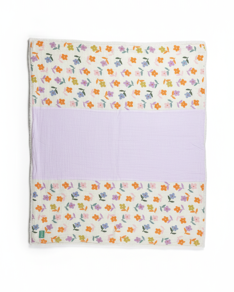 Couverture d'Hiver - Marguerite -Patchwork x Blanc- 100x80cm