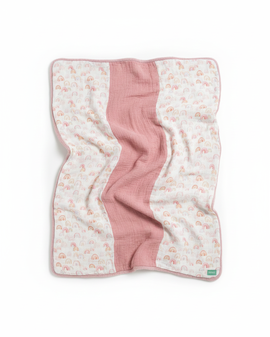 Couverture d'Hiver - Rainbow - Patchwork x Rose à pois dorés 100x80cm