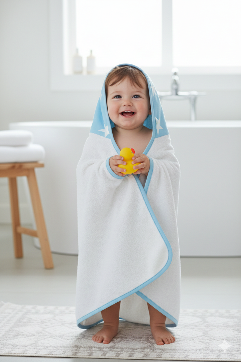 Serviette de Bain - Harmonie- Bleu étoiles blanches