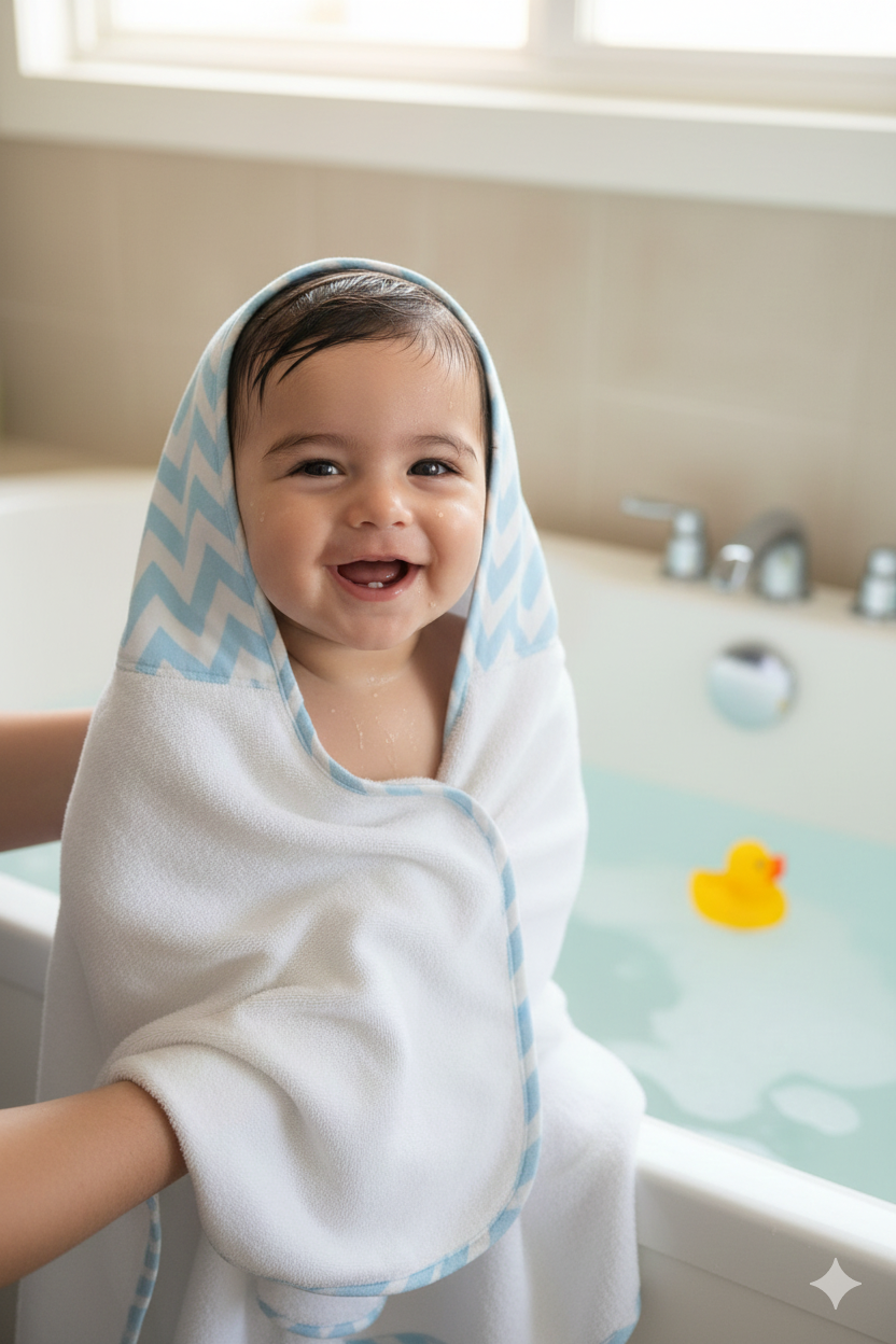 Serviette de Bain - Harmonie- Zig Zag Bleu Ciel 130x70cm