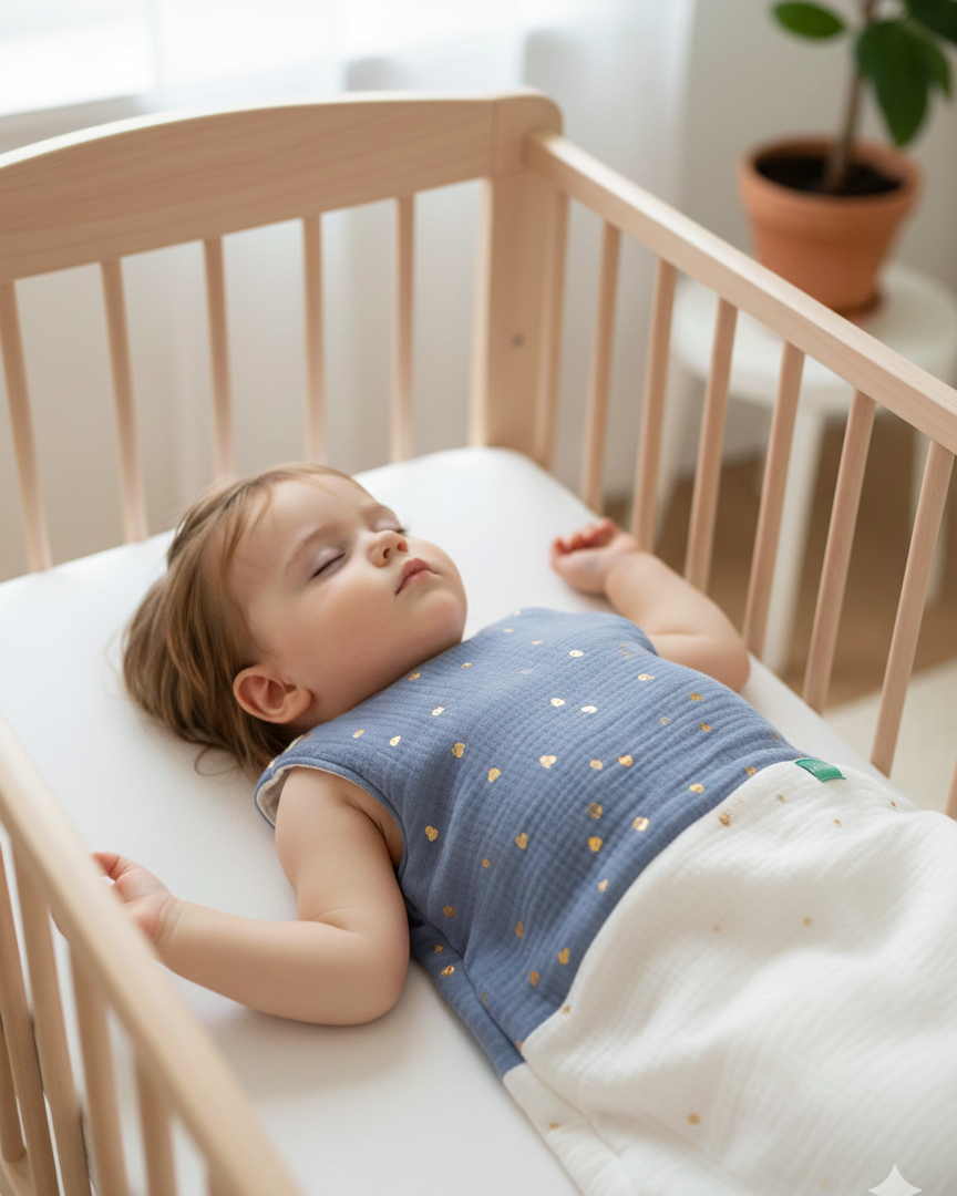 Gigoteuse - Bleu à Coeurs dorés - Patchwork - Blanc