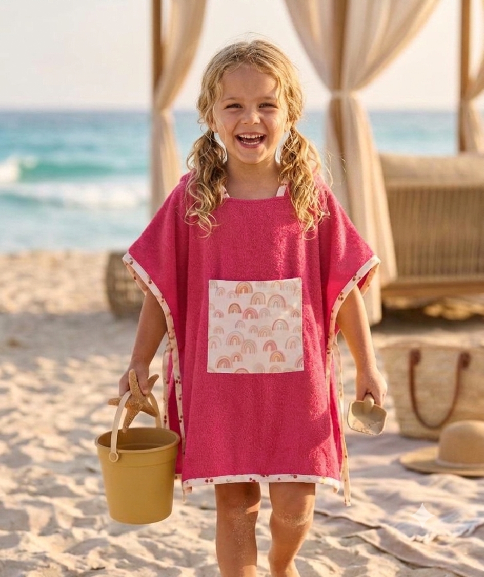 Poncho de plage — Rose Framboise