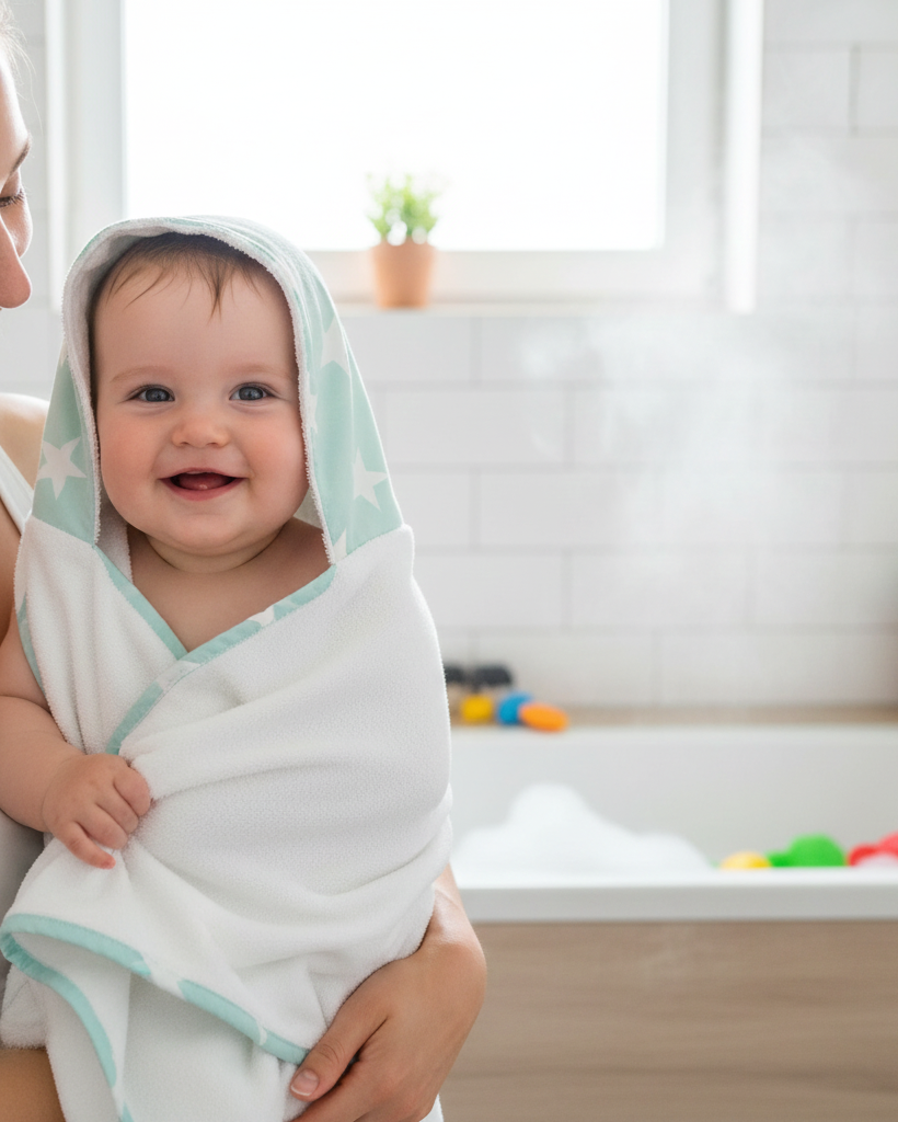 Serviette de Bain verte BABYMAT Harmonie 130x70cm douce et ultra-absorbante pour bébé