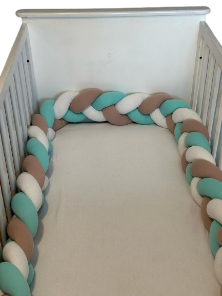 Tour de lit tressé - Vert Beige Blanc -