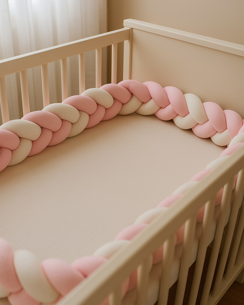 Tour de lit tressé - Rose Blanc