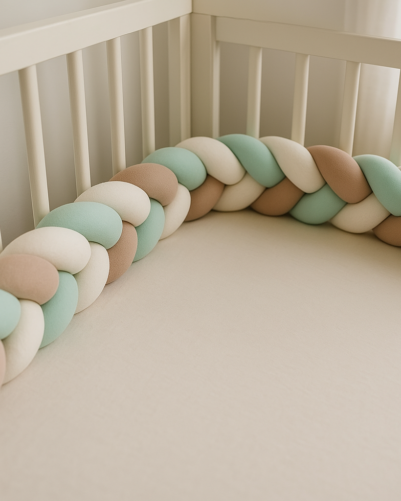 Tour de lit tressé - Vert Beige Blanc