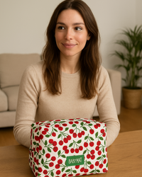 Collection Capsule waterproof BABYMAT trousse in Cerise for organized moms with compartments for baby and personal essentials