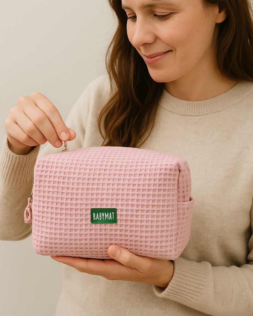 Trousse Nid d'abeille imperméable rose pétale pour organisation bébé et maman compacte et élégante