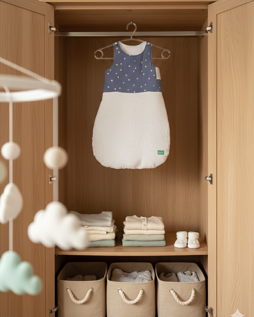 Gigoteuse - Bleu à Coeurs dorés - Patchwork - Blanc