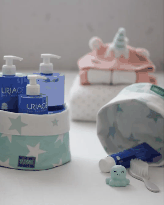 Paniers de rangement bébé réversibles – Vert Étoiles Blanches