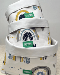 Paniers de rangement bébé réversibles – Collection Happiness Bleu 